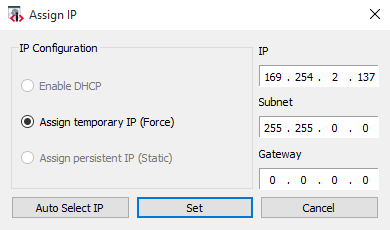 Assigning a Temporary IP Address to a Camera