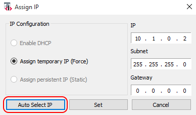 Assigning a Temporary IP Address to a Camera