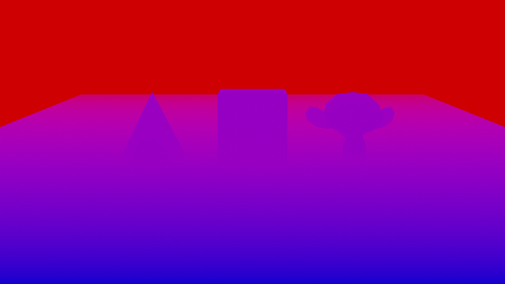 Normal image with depth (blue = near, red = far away)